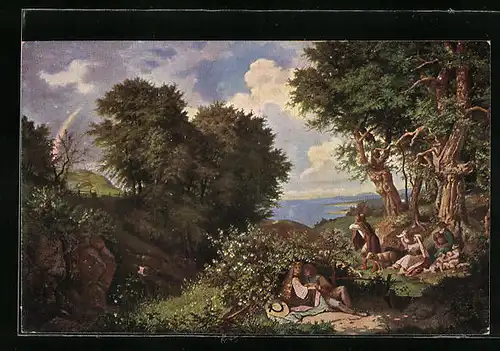 Künstler-AK Ludwig Richter: Junilandschaft mit Liebespaar