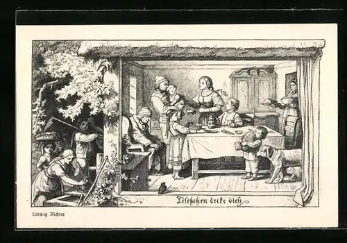 Künstler-AK Ludwig Richter: Familie beim Abendmahl