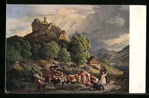 Künstler-AK Ludwig Richter: Der Schreckenstein bei Aussig