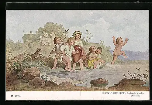 Künstler-AK Ludwig Richter: Badende Kinder