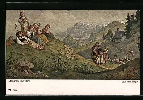 Künstler-AK Ludwig Richter: Kinder und Zicken auf dem Berge