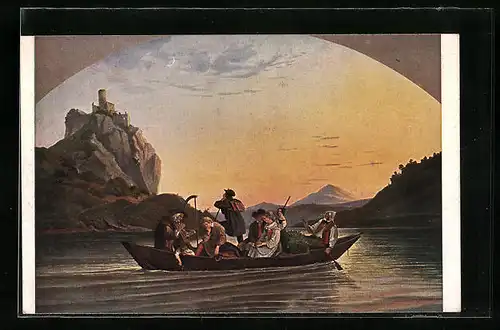 Künstler-AK Ludwig Richter: Überfahrt zum Schreckenstein