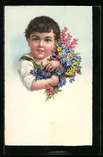Künstler-AK Kind mit Blumenbouquet
