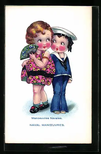 AK Kleiner Matrose und Mädchen mit Fächer