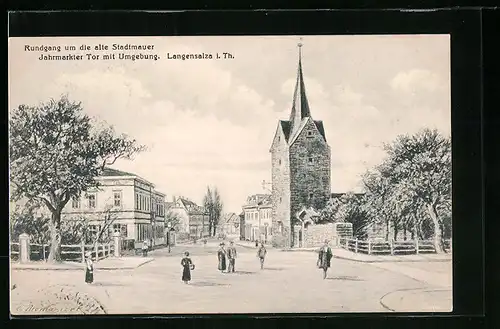 Künstler-AK Otto Thomasczek: Langensalza i. Th., Jahrmarkter Tor u. Kirche an der alten Stadtmauer