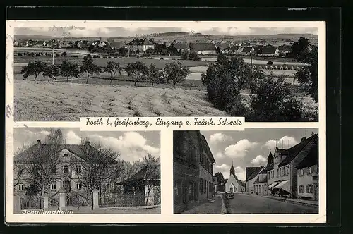 AK Forth b. Gräfenberg, Schullandheim, Strassenpartie mit Kirche, Panorama