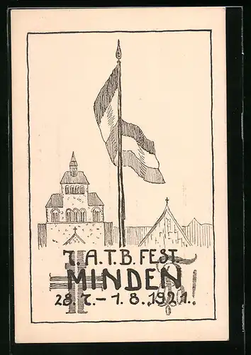 Künstler-AK Minden, 7. ATB Fest 28.7.-1.8.1921, Fahne