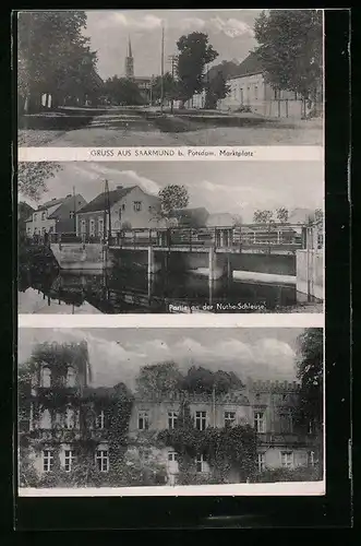 AK Saarmund b. Potsdam, Gasthof Otto Richter, Marktplatz, Nuthe-Schleuse