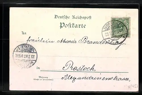 Lithographie Ludwigslust, Schloss, Kath. Kirche, Kriegerdenkmal