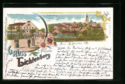 Lithographie Lichtenberg b. Pulsnitz, Gasthof zum Schwan