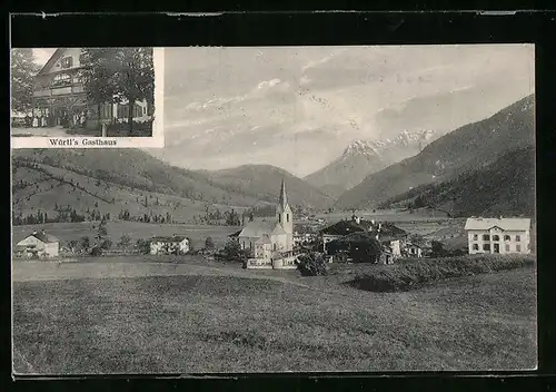 AK Hochfilzen, Ortsansicht mit Kirche und Würtl`s Gasthaus