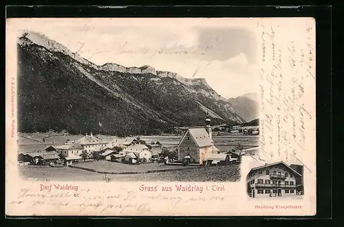 AK Waidring, Ortsansicht mit Kirche und Handlung Kienpointner
