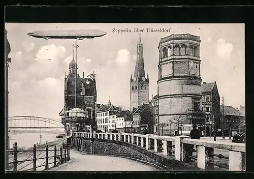 AK Düsseldorf, Zeppelin über der Stadt