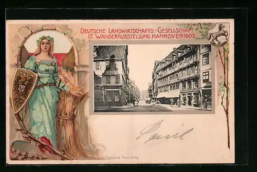 Passepartout-Lithographie Hannover, 17. Wanderausstellung der DLG 1903, Strassenansicht