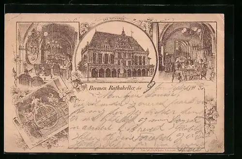 Vorläufer-Lithographie Bremen, 1893, Gasthaus Rathskeller im Rathaus