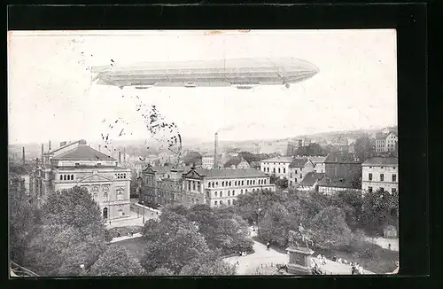 AK Elberfeld, Zeppelin über der Stadt