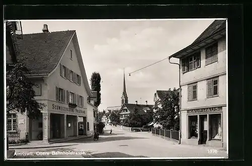 AK Amriswil, Obere Bahnhofstrasse mit Schweizerischen Volksbank