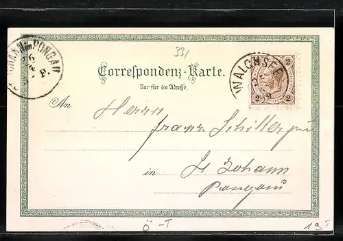 Lithographie Walchsee, Gasthaus und Landschaftspanorama