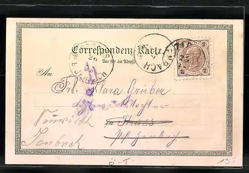 Lithographie Zirl i. T., Martinswand, Ruine Fragenstein, Kalvarienberg