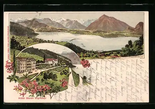 Lithographie Sigriswyl, Hotel zum Bären mit Seeblick