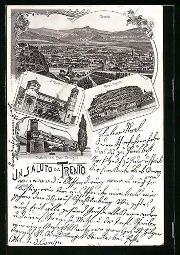Lithographie Trento, Panorama, Il Duomo, Doss Trento, Castello del Buon Consiglio