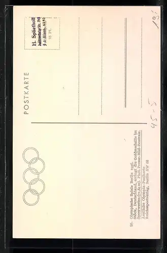 AK Berlin, Olympische Spiele 1936, Gerhard Stöck erringt die Goldmedaille im Speerwerfen
