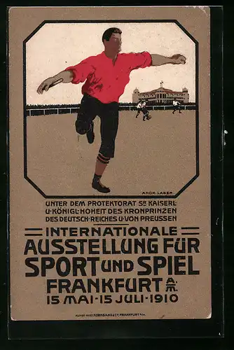 Künstler-AK sign. Andr. Laber: Frankfurt a. M., Internationale Ausstellung für Sport und Spiel 1910
