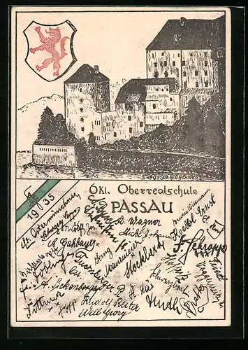 Künstler-AK Passau, Absolvia 6. Kl. der Oberrealschule 1935