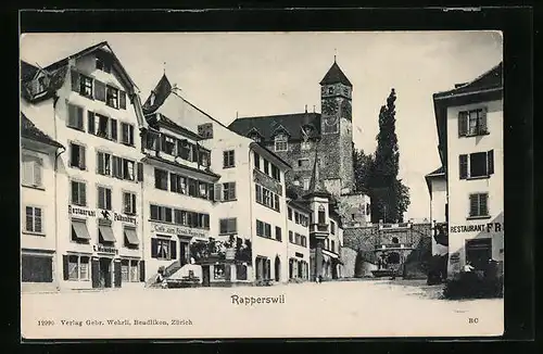 AK Rapperswil, Ortspartie mit Restaurant Falkenburg