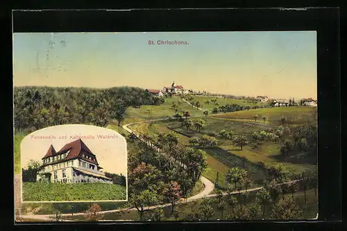AK St. Chrischona, Panorama mit Ferienheim Waldrain