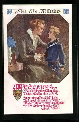 Künstler-AK Karl Alex Wilke: Deutscher Schulverein Nr. 882: Mutter mit ihrem Sohn