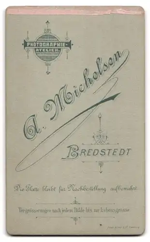 Fotografie A. Michelsen, Bredstedt, hübsches junges Mädchen im edlen Kleid und zusammengebundenen Haaren