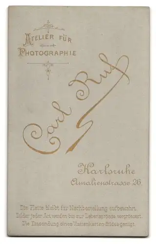 Fotografie Carl Ruf, Karlsruhe, Amalienstrasse 26, gutbürgerliche Dame im Seitenprofil mit eleganter Frisur