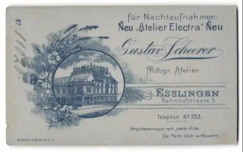 Fotografie Gustav Scheerer, Esslingen, Bahnhofstr. 5, Ansicht Esslingen, Partie am Ateliersgebäude des Fotografen