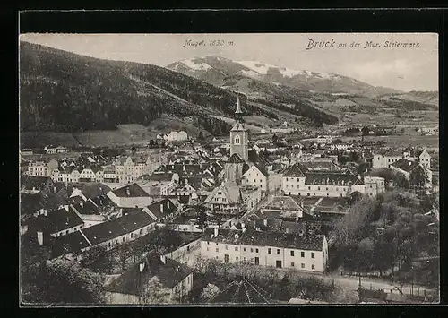 AK Bruck an der Mur, Ortsansicht mit Mugel