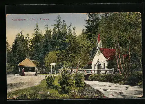 AK Göss b. Leoben, Kaltenbrunn mit Kapelle