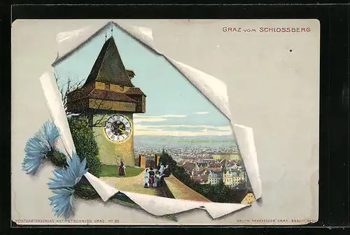 AK Graz, Ortsansicht vom Schlossberg