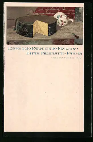 Künstler-AK Parma, Formaggio Parmigiano Reggiano Ditta Pelagatti-Parma