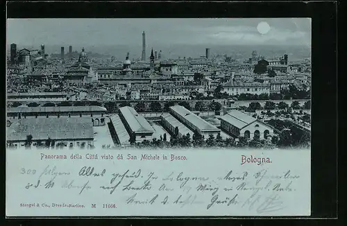 Mondschein-AK Bologna, Panorama della Citta visto da San Michele in Bosco