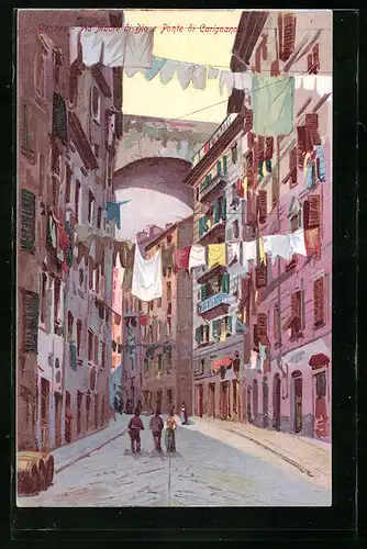 Künstler-AK Genova, Via Madre di Dio e Ponte di Carignano