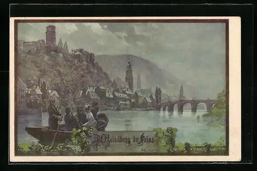 Künstler-AK Franz Jung-Ilsenheim: Alt-Heidelberg, Flusspartie