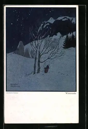 Künstler-AK Adalbert Holzer: Winternacht