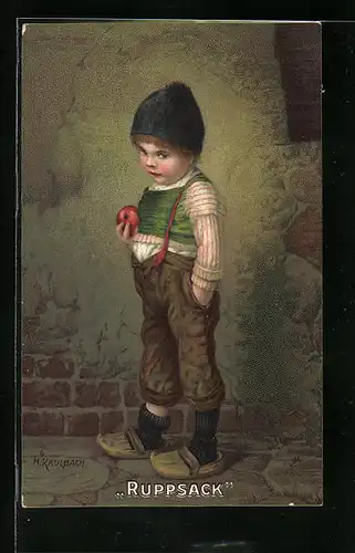 Künstler-AK Hermann Kaulbach: Ruppsack, Junge mit Apfel