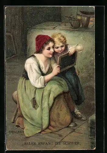 Künstler-AK Hermann Kaulbach: Aller Anfang ist schwer