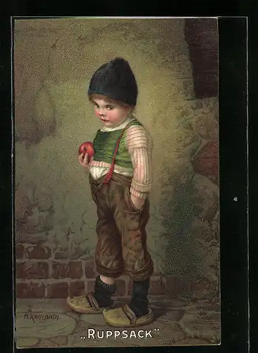 Künstler-AK Hermann Kaulbach: Ruppsack, Junge mit Apfel