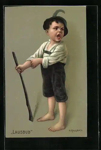 Künstler-AK Hermann Kaulbach: Lausbub, Junge in Lederhose
