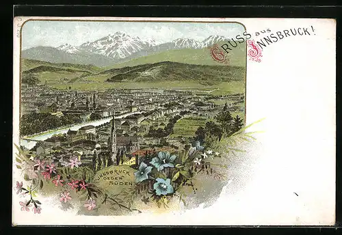 Lithographie Innsbruck, Teilansicht gegen Süden