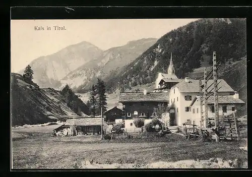 AK Kals, Ortspartie mit Kirche und Bergen