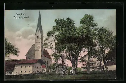 AK St. Leonhard, Gasthaus und Kirche