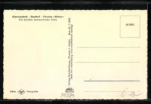 AK Reutte, Alpengasthof u. Pension Urisee